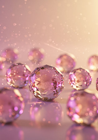 Beautiful pink diamonds on a light background. Jewelry background.の素材
