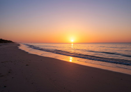 Beautiful sunset on the beach of the Baltic Sea in Poland.の素材