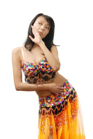 Belly-dancer in orange Oriental costumeの写真素材