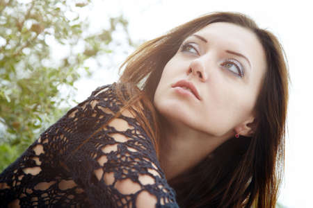 Horizontal portrait of the pretty young woman outdoorsの写真素材