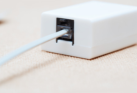 Network cable in the splitter. Close-up viewの写真素材