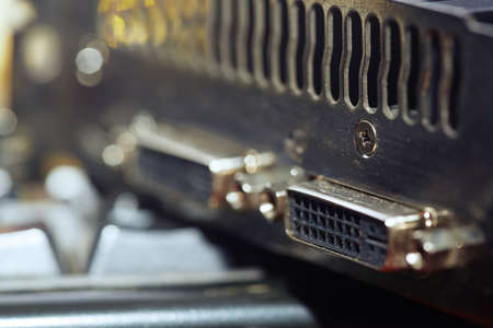 Close-up view of computer graphic card. Horizontal photo