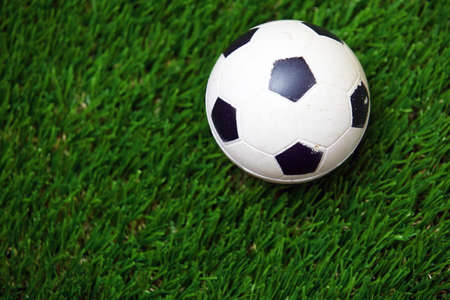 Soccer ball on a grass. Horizontal photoの写真素材