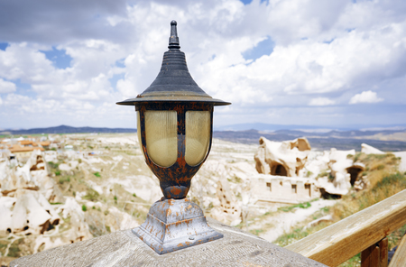 Street lamp at observation platform in Cappadocia, Turkeyの写真素材