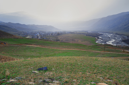 Mountain village in the mountain valleyの写真素材