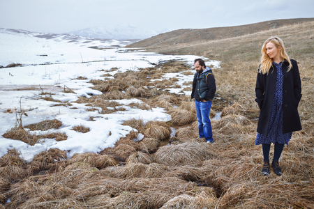 Couple in the winter landscapeの写真素材