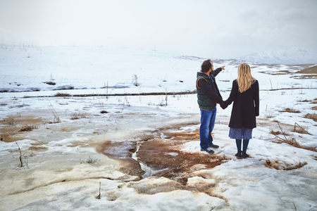 Couple in the winter landscapeの写真素材