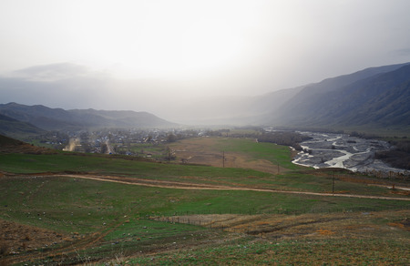 Mountain village in the mountain valleyの写真素材