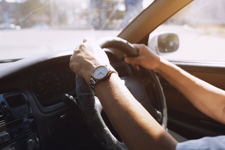 Senior 65-70 years man driving carの写真素材