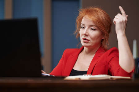 Businesswoman having video call at the officeの写真素材
