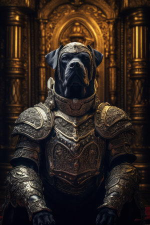 AI Generated Image. Portrait of the dog knight wearing armorの素材