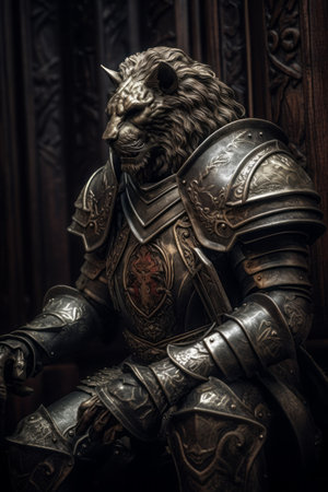 AI Generated Image. Portrait o the lion knight portrait wearing armorの素材