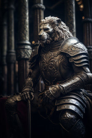 AI Generated Image. Portrait o the lion knight portrait wearing armorの素材