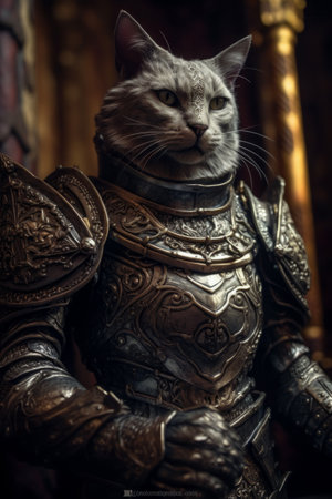 AI Generated Image. Cute cat knight wearing armorの素材