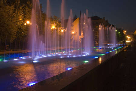 Photography colour fountain on area in nightsの写真素材