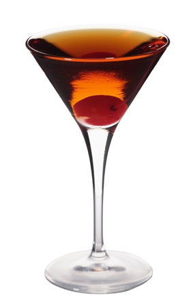 Rob Roy cocktail isolated on white background in martini glassの写真素材
