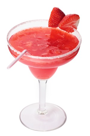 Strawberry Daiquiri cocktail isolated on white background in margarita glassの写真素材