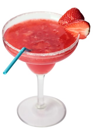 Strawberry Daiquiri cocktail isolated on white background in margarita glassの写真素材