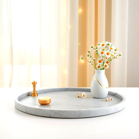 Beautiful bouquet of chamomile flowers in vase on table in roomの写真素材