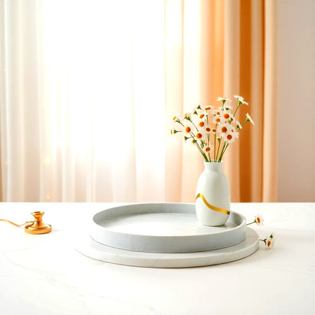 Vase with beautiful flowers on table in room, closeup. Interior designの写真素材