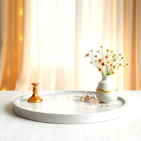 Vase with beautiful chamomile flowers on table in roomの写真素材