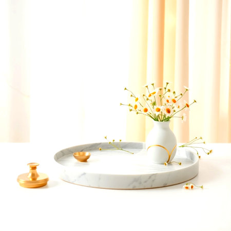 Vase with beautiful chamomile flowers on table in roomの写真素材