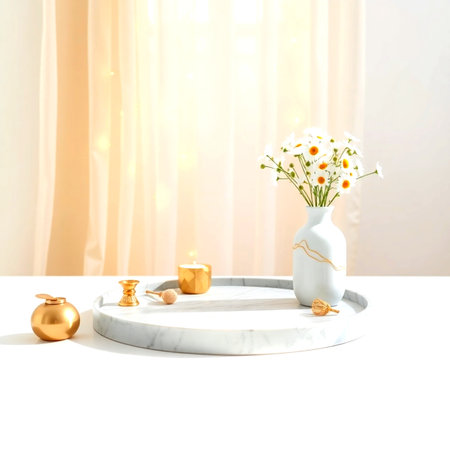 Vase with daisies on the table. 3d renderingの写真素材