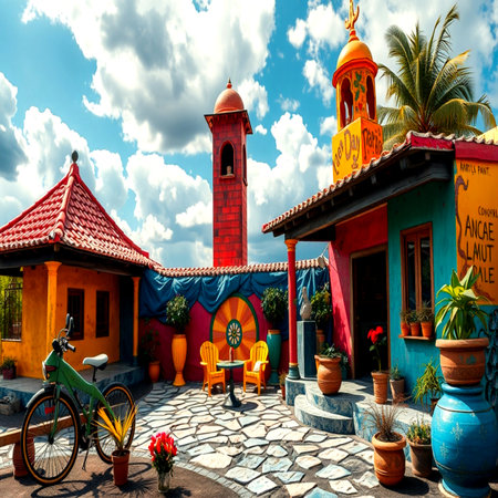 Colorful houses in a townの写真素材