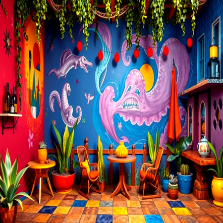 3D rendering of a children's room decorated for Halloween party.の写真素材