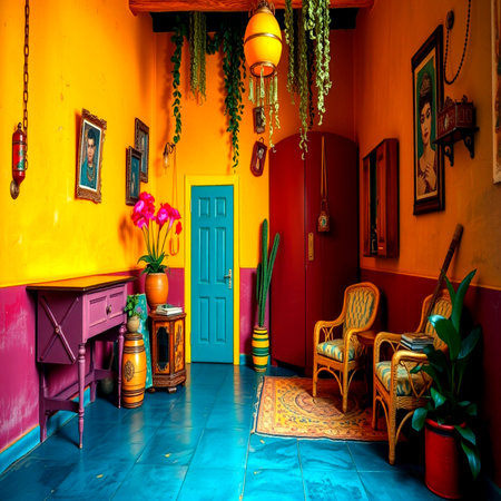 Interior of a typical Mexican house in Mexico, Central America.の写真素材