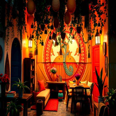 Interior of a Chinese tea house in the evening. Chinese tea ceremony.の写真素材