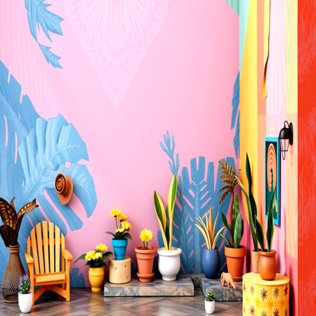 Interior of modern living room with tropical plants, 3d renderの写真素材