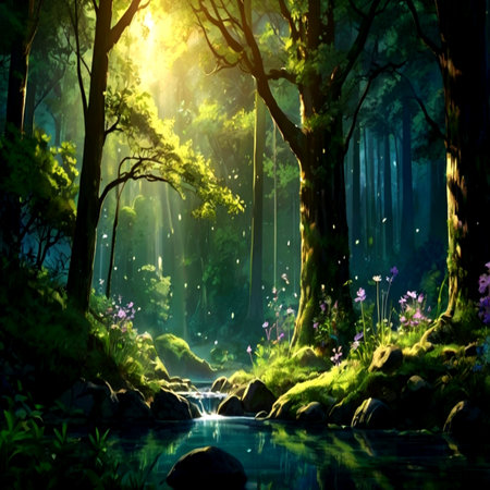 Beautiful view of the forest and river at sunset,3d renderingの写真素材