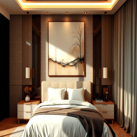 3d rendering luxury bedroom suite in hotel with bed and parquetの写真素材