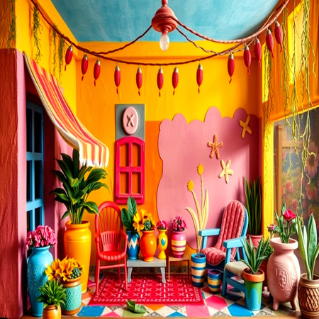 Beautiful colorful childrens room with toys, plants and flowers.の写真素材