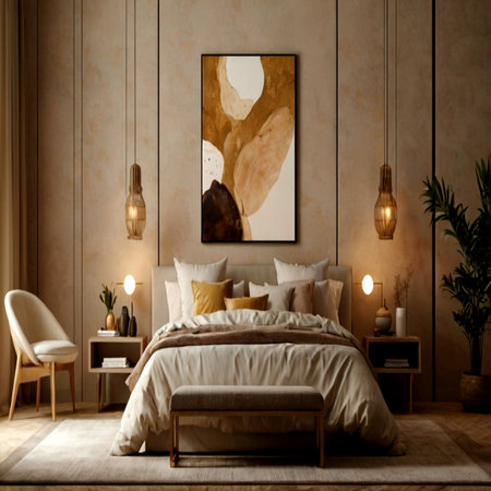 3d rendering of bedroom interior design. Bedroom in scandinavian style.