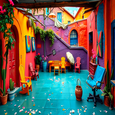 Colorful houses in San Miguel de Tucuman, Tucuman province, Argentina.の写真素材