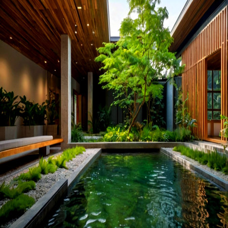 Swimming pool in the garden of a modern villa in Thailandの写真素材