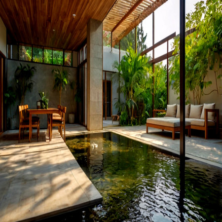 Luxury villa with swimming pool and garden view, Thailand.の写真素材