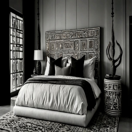 luxury bedroom in black and white tone, 3d rendering.の写真素材
