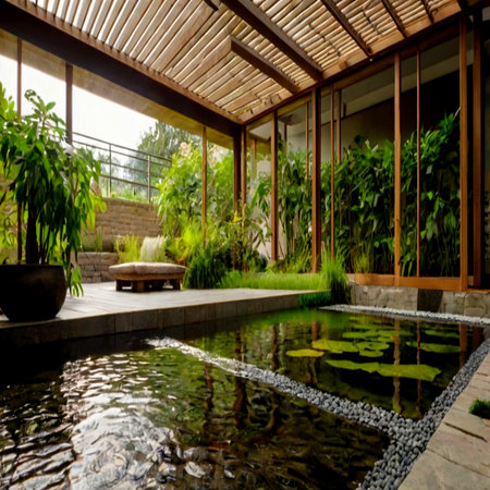 Luxury villa with swimming pool in tropical garden, Thailand.の写真素材