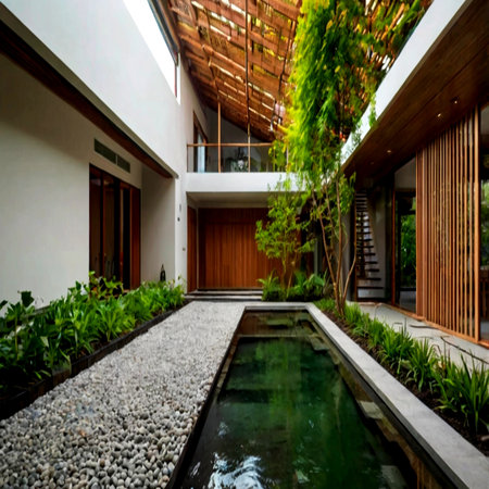 Luxury villa with swimming pool and garden, Thailand.の写真素材