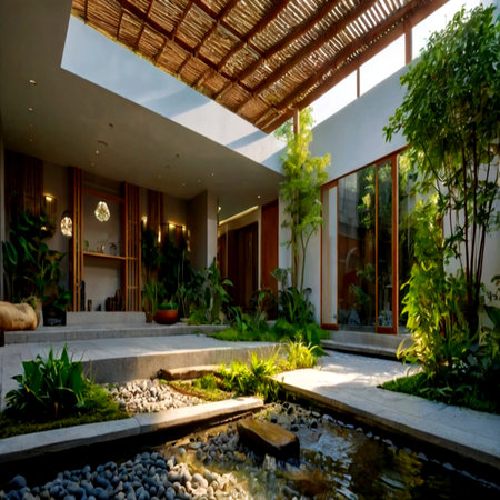 Beautiful garden in a tropical villa in the tropics.の写真素材