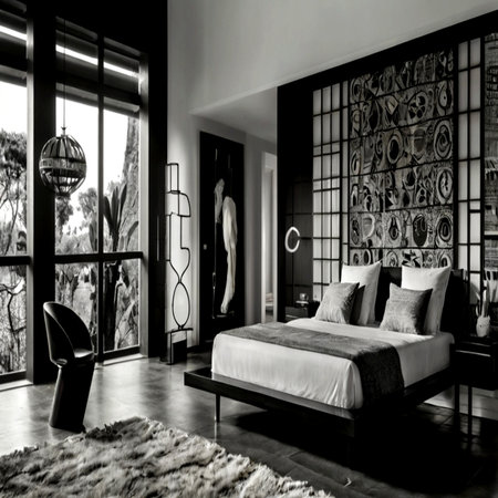 Luxury bedroom in black and white tone,3d renderingの写真素材