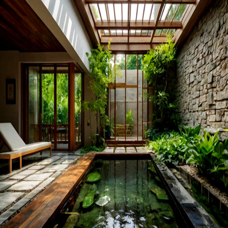 Luxury swimming pool in a villa, Bali, Indonesiaの写真素材