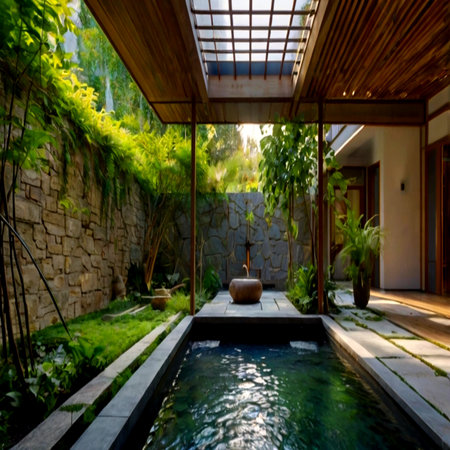 Luxury bedroom interior design with beige walls, beige wooden bedside table, armchair and a painting on the wall.の写真素材