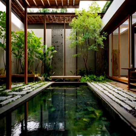 Swimming pool in a luxury villa in Hong Kong, China.の写真素材