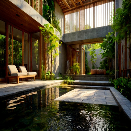 Luxury villa with swimming pool and garden view, Thailand.の写真素材