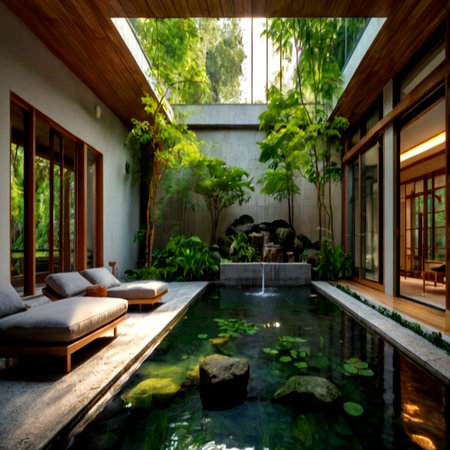 Luxury villa with swimming pool and garden, Thailand.の写真素材