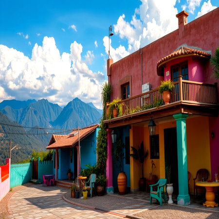 Colorful houses in the old town of Peruの写真素材